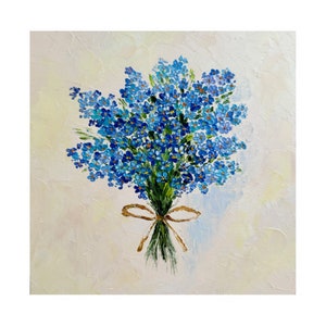 Forget-me-nots Painting Floral Original oil Art Abstract Blue Flower Wall Art Forget-me-nots impasto painting Small Artwork 8x8 by Alla