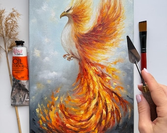 ​【原画】不死鳥フェニックスの再生 アクリル厚塗り インパスト 円形ボード 原画】不死鳥フェニックスの再生 アクリル厚塗り インパスト 形ボード