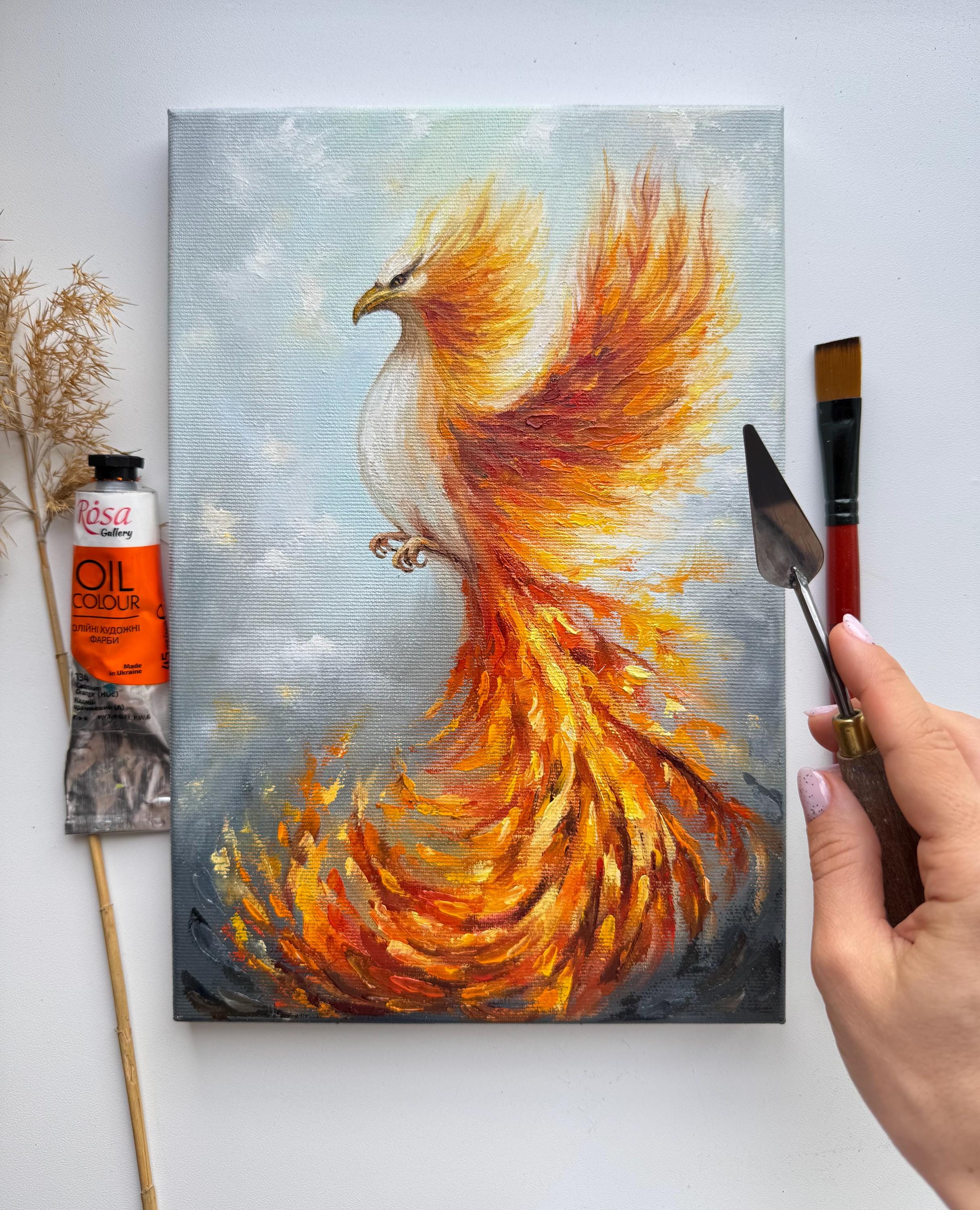 油絵  絵画 【フェニックス】 フェニックスの絵画：キャンバスに油彩を描いたインパスト画