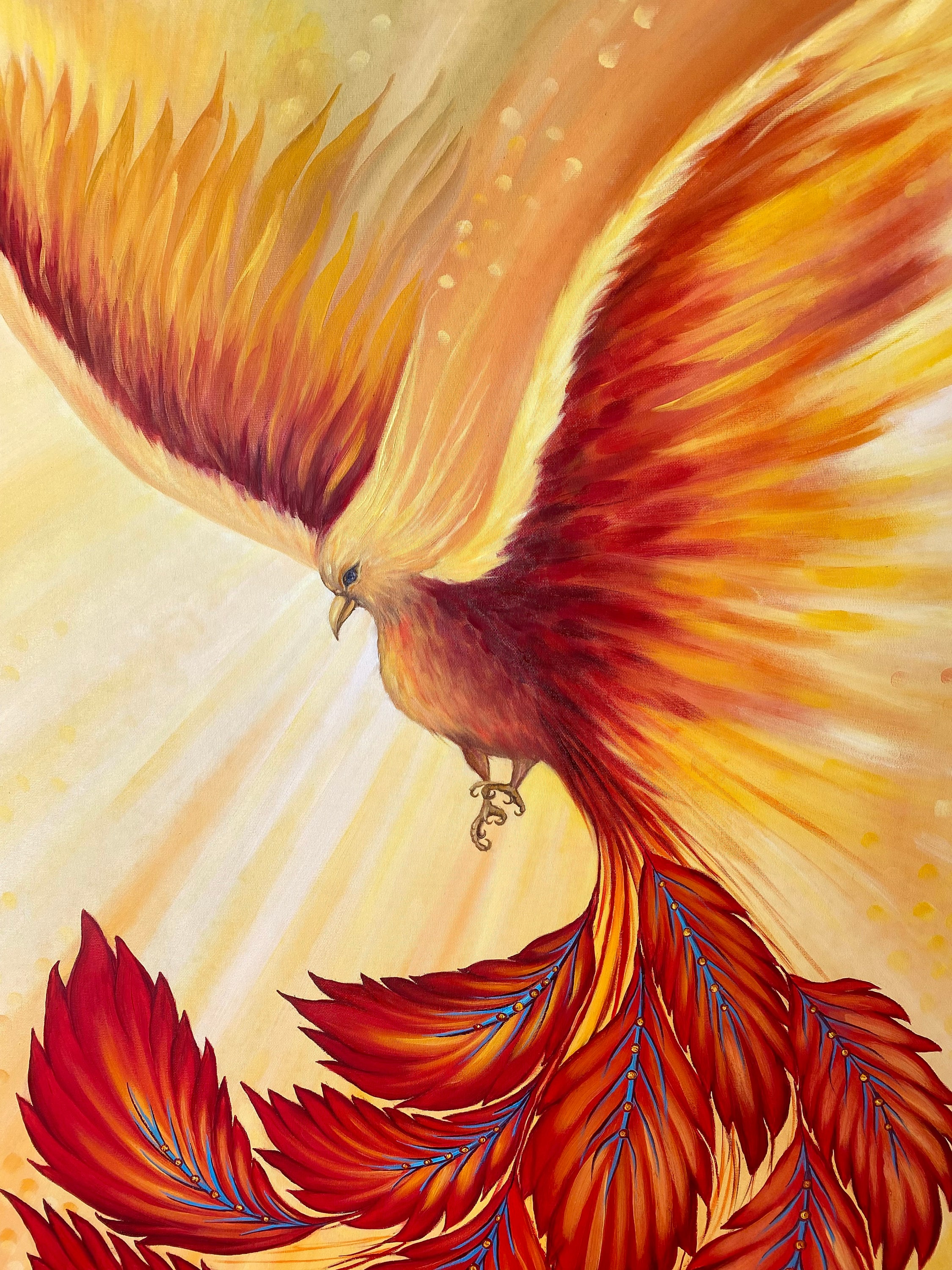Phoenix Painting Phoenix Bird Original Art Fiery Bird Oil