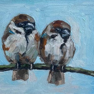 Peinture à l&#39;huile de moineau d&#39;art d&#39;art original de moineaux, décoration murale semi-abstraite d&#39;oiseau, peinture d&#39;empâtement de moineau, cadeau pour les amateurs d&#39;oiseaux 4 x 6 pouces