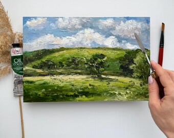 インパスト油絵：フランスの田舎のフィールドアート、8x12 風景 - Etsy