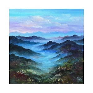 グレイシャー国立公園のインパスト油絵：山の風景画、8x8 - Etsy 日本