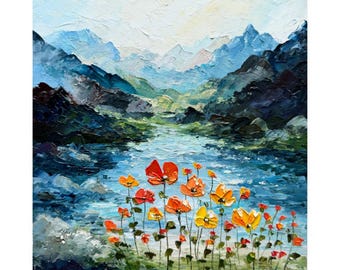 Iceland Poppy Painting: Original Impasto Landscape Art, 8x8