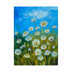 Daisy Painting Flower Original Art Daisy Wall Art original Meadow painting Flowers small painting Landscape impasto painting 8x6 inches