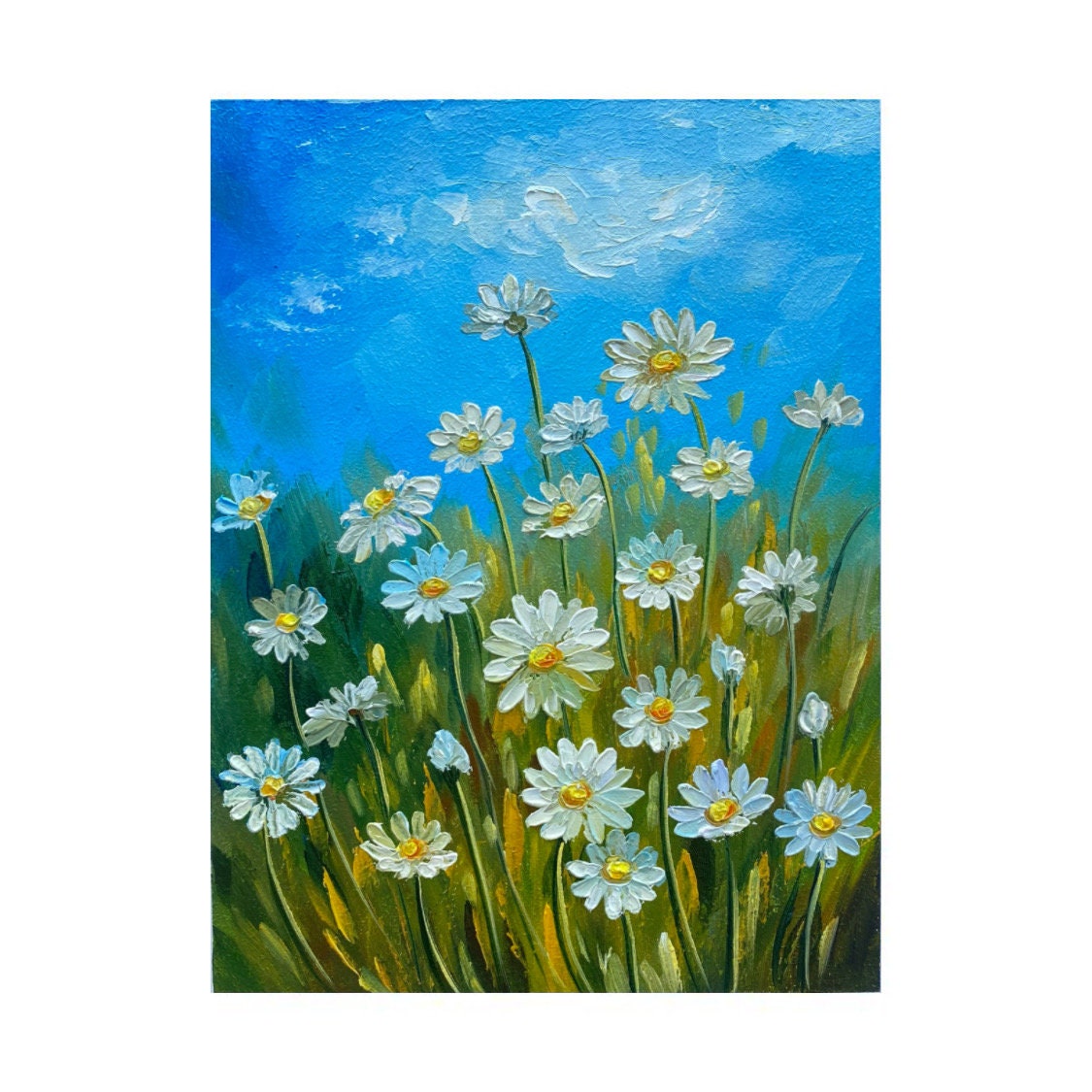 デイジーペインティング：オリジナルインパストフラワーメドウ風景画