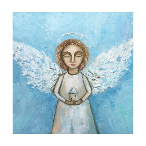 天使の絵画 守護天使 オリジナルアート 天使の羽 壁アート 天使
