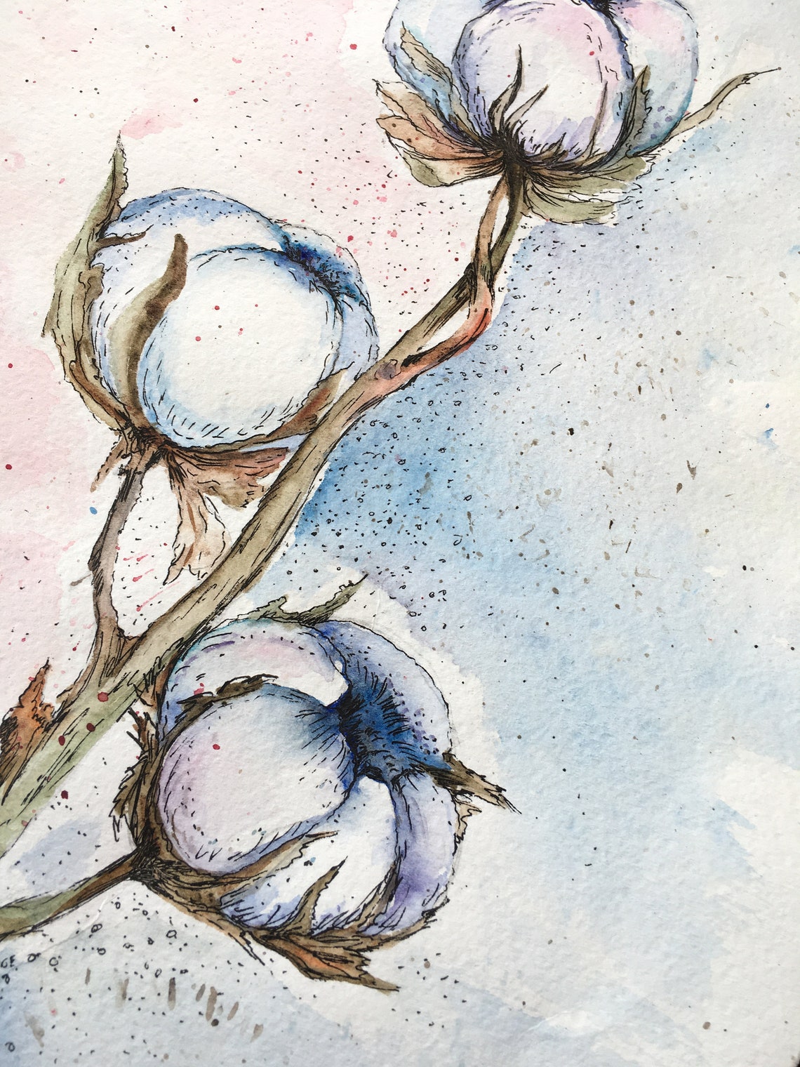 Cotton Painting Floral original watercolor Art Flower Cotton Etsy