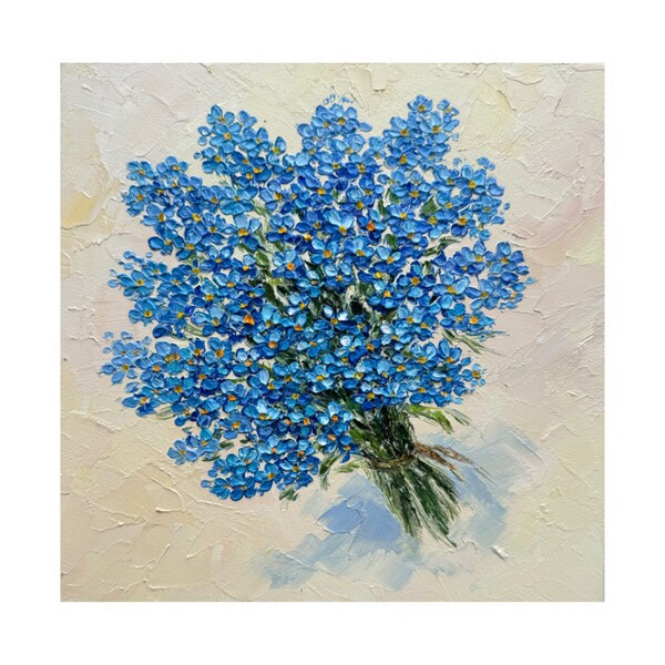 Myosotis peinture florale à l'huile originale Art abstrait fleur bleue Wall Art myosotis peinture empâtement petite oeuvre 8 x 8 par Alla