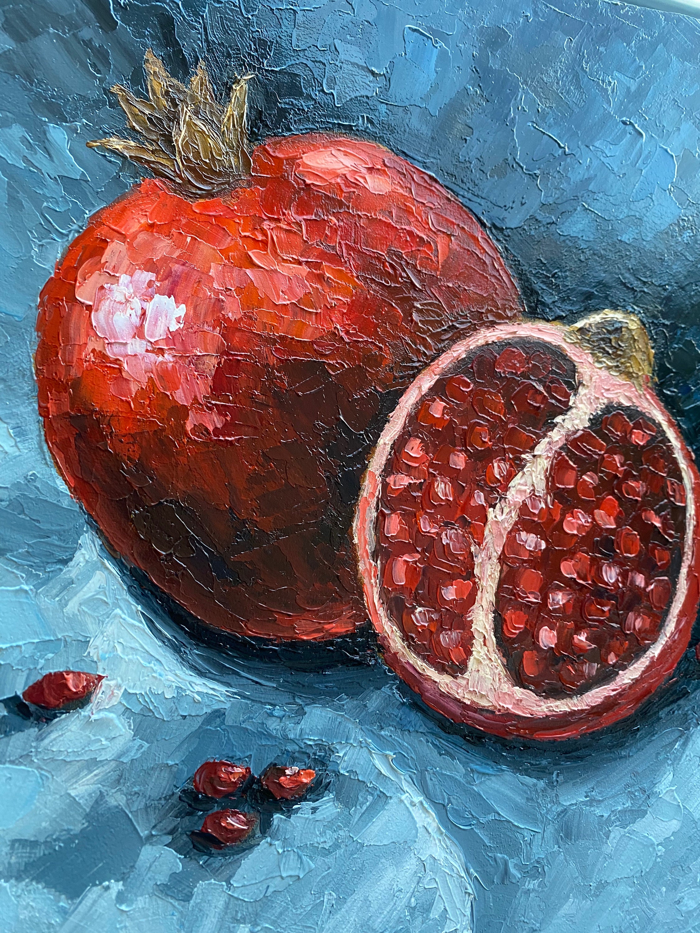 ザクロの絵画 オリジナルアート フルーツ ザクロの油絵 厚塗り