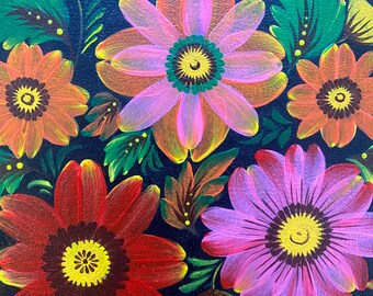 Ukrainian Flowers Painting, Original Petrykivka Floral Wall Art