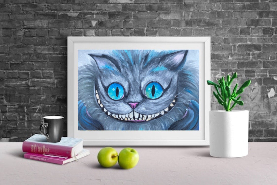チェシャ猫の油絵：不思議の国のアリス インパストアート（8x12