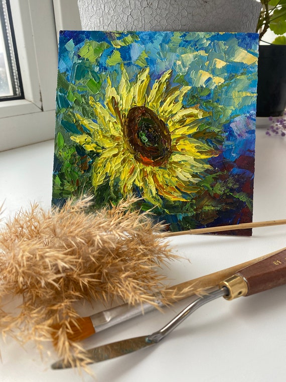 Original Sunflower Oil Painting: Impasto Floral Art, 6x6 - Etsy Israel