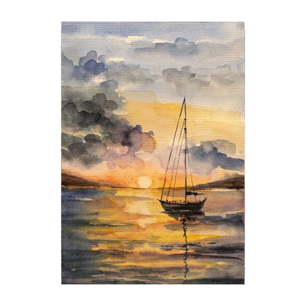オリジナル水彩画「帆船」：カリフォルニアの海景アート 6x8 - Etsy 日本