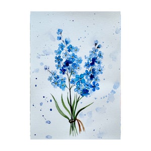 Myosotis peinture florale originale aquarelle art mural fleurs bleues myosotis petite oeuvre 6 x 8 par Alla