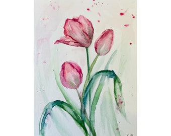 Tulip Painting Original Watercolor Floral Art tulip bouquet Wall Art Flower watercolor painting small floral artwork 8x6 by Alla