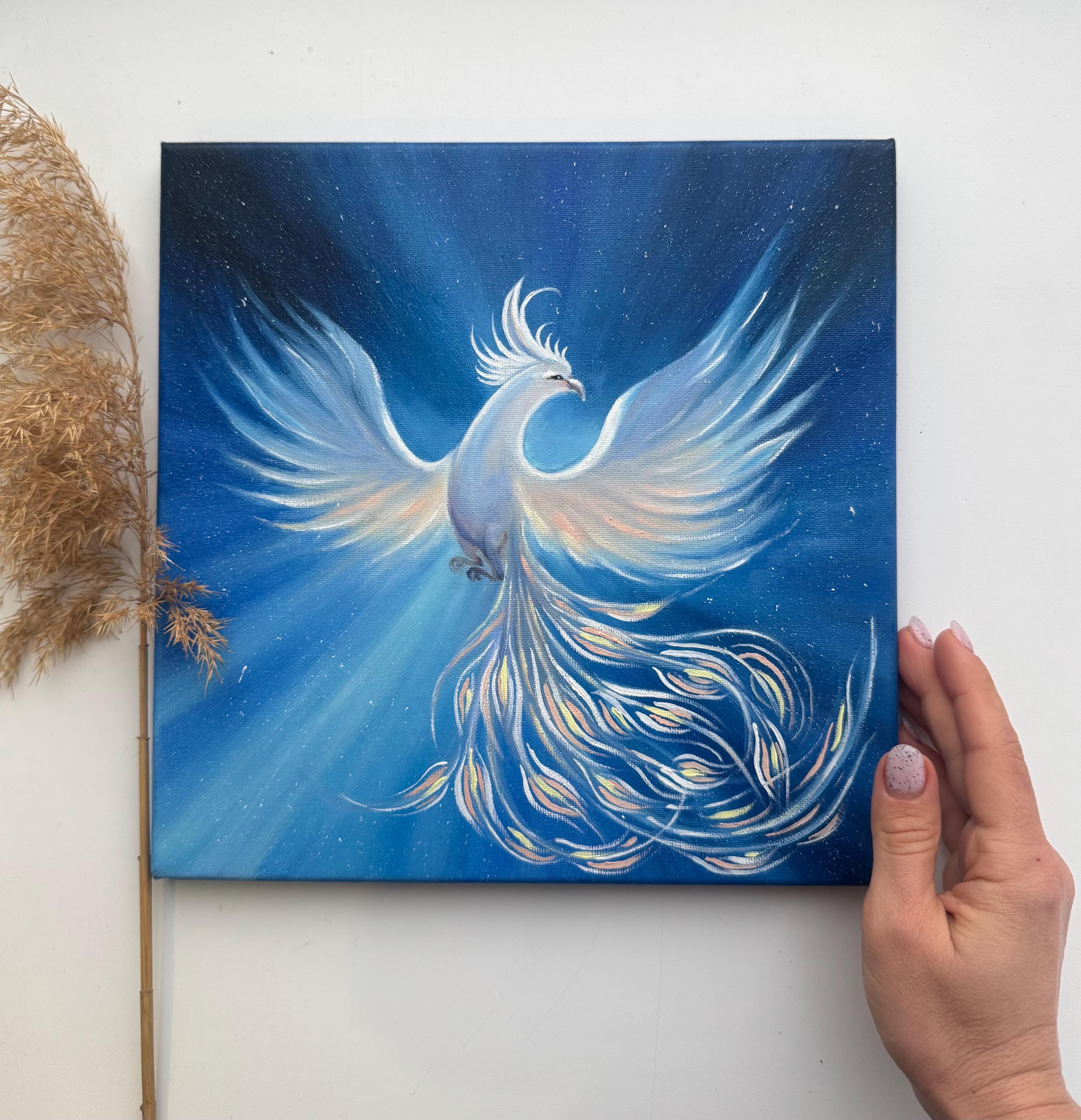 Phoenix Rising Oil Painting: Impasto Fairytale Art, 10x10 Canvas