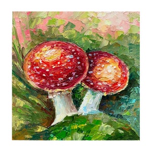 Fly Agaric Painting Mushrooms Original art Fly Agaric Wall Art Magic mushrooms impasto oil painting Palette knife Fly Agaric small artwork