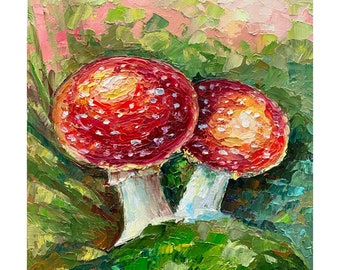 Fliegenpilz Gemälde: Original Impasto Mushroom Art, 20x20