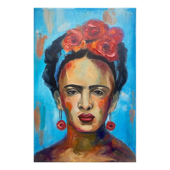 Pintura al óleo original de Frida Kahlo: Arte de retrato mexicano