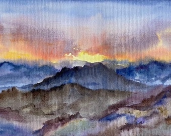 Rocky Mountains Painting Original Art Colorado landscape National Park Watercolor Art Mountaine landscape Wall Art Smoky Mountains Painting