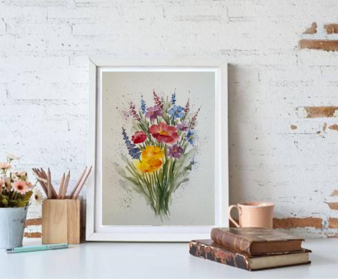 オリジナルの野花の水彩画：草原の花のアート（8x6インチ） - Etsy 日本