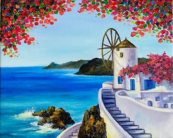Santorini Impasto-målning: Original grekisk havskonst, 8x10 duk