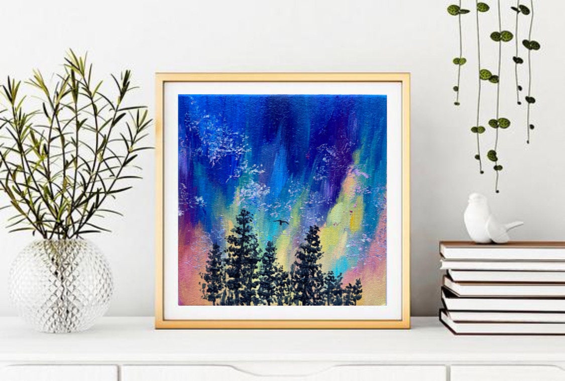 Aurora Borealis Impasto-schilderij: landschapskunst nachtelijke hemel  Minnesota (4 x 4 inch) - Etsy België, image size:1125x759