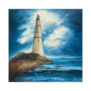 Lighthouse Painting Seascape Original Art Lighthouse Wall Art coastal seascape painting coastal textured painting Lighthouse oil on canvas