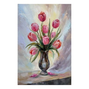 Tulpe Malerei Blumen Original Kunst rosa Tulpen Wand Kunst rosa Blumen Impasto Malerei Tulpen Ölgemälde auf Leinwand Blumen Kunstwerk 12x8