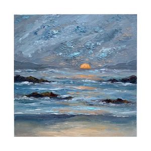 Sunset painting Seascape Original Art Sunset Wall Art Monterey Seascape impasto painting Monterey Artwork Sunset painting 8x8 inches by Alla