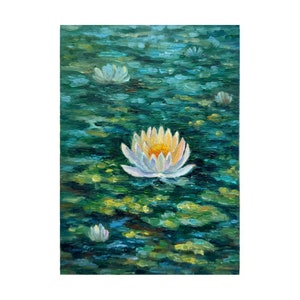 Water Lily Painting Monet Pond Original Art Landscape Wall Art Lotus Artwork Impasto Painting 6x6 by Alla