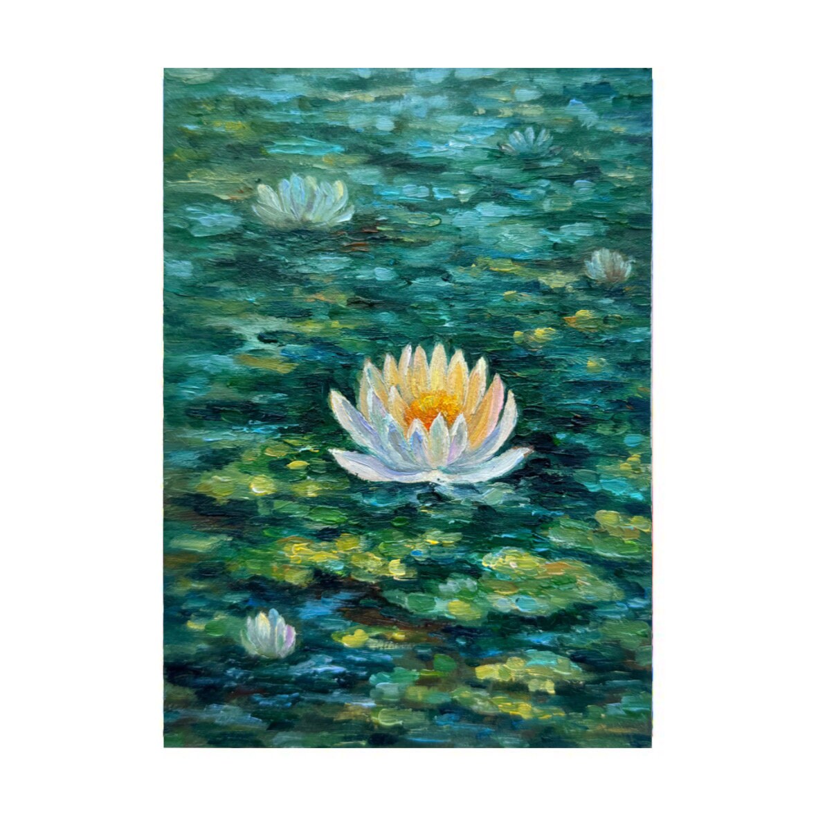 睡蓮の池の絵画：オリジナルのインパスト蓮の風景画（7x5） - Etsy 日本