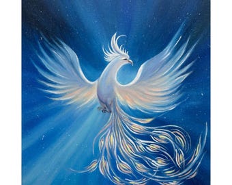 Ölgemälde: Phoenix Rising: Impasto Fairytale Art, 10x10 Leinwand