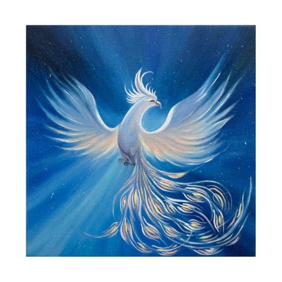 Phoenix Rising Oil Painting: Impasto Fairytale Art, 10x10 Canvas