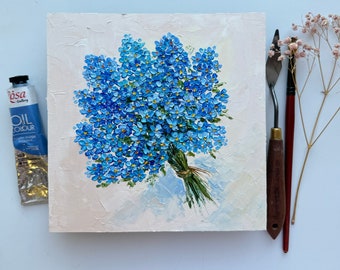 Forget-me-nots Oil Painting: Impasto Floral Art, 8x8 - Etsy