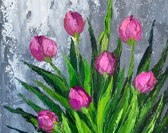 チューリップの絵画 オリジナルフローラルアート チューリップ
