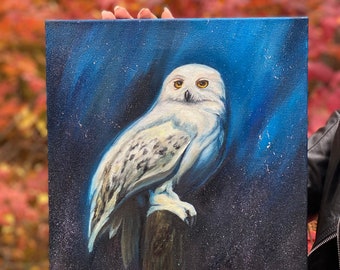 ヘドウィグ・シロフクロウの絵画：オリジナルパレットナイフ油絵