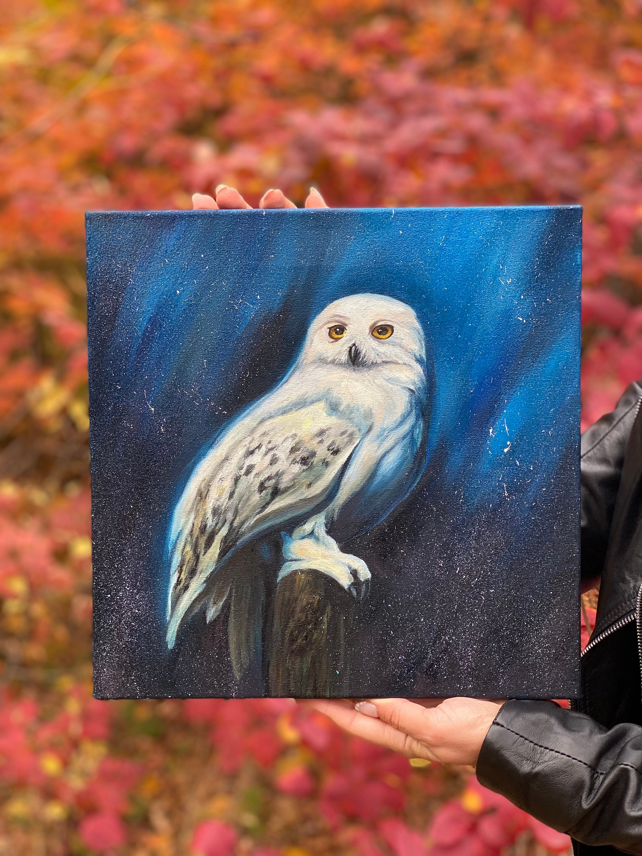 ヘドウィグ・シロフクロウの絵画：オリジナルパレットナイフ油絵