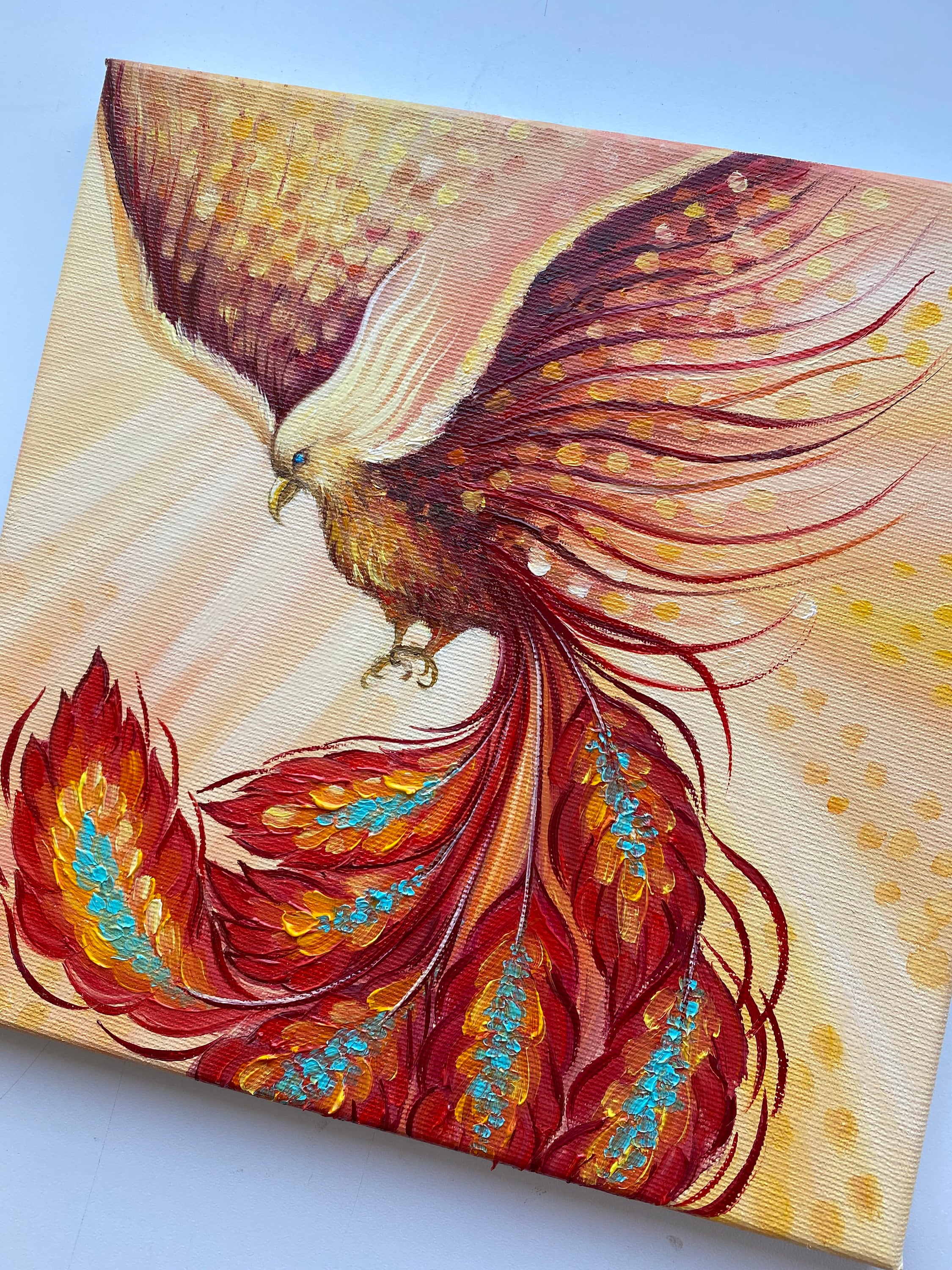 フェニックス油絵：インパスト・ファイアーバード・アート - 10x10