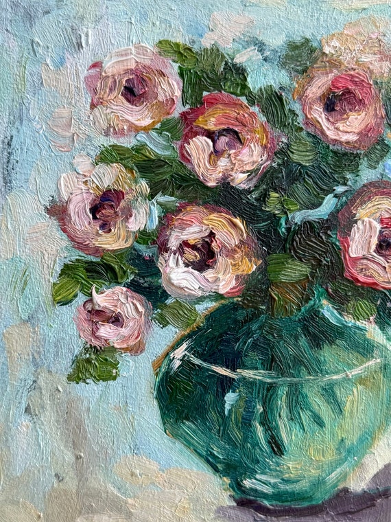 オリジナルバラ油絵：花のインパスト静物画、6x6 - Etsy 日本