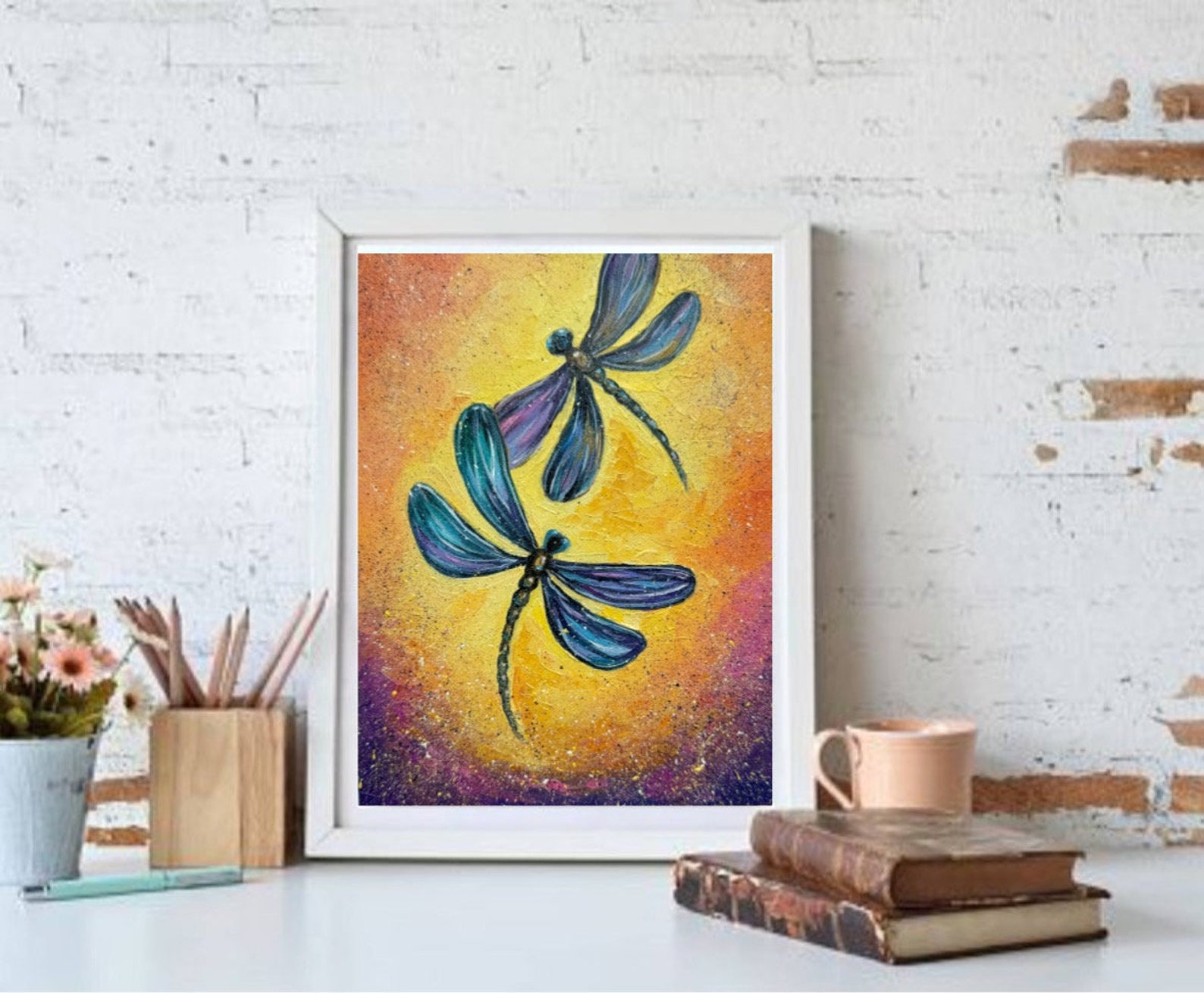 Original Dragonfly Impasto Oil Painting: Sunset Insect Art (8x6) - Etsy