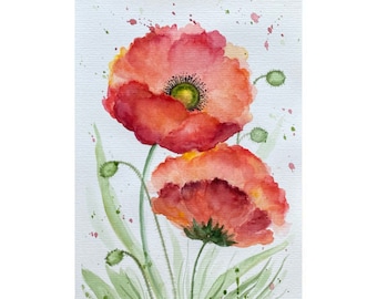 California Poppy Peinture aquarelle originale art floral œuvre d’art Poppy Original Wall Art Fleurs rouges Aquarelle Peinture Coquelicots rouges Artwork