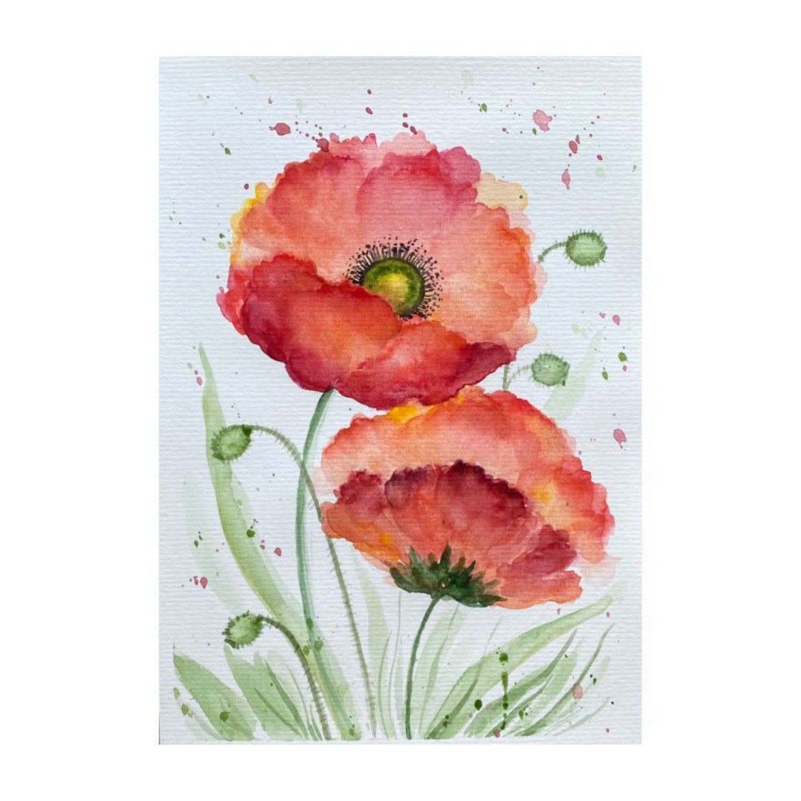 ポピーの絵 オリジナルアート 花の水彩画 Floral Art by