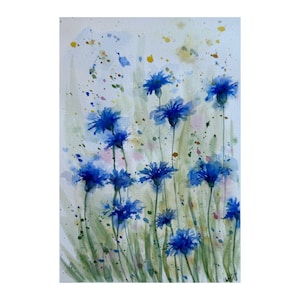 Kornblume Malerei Blaue Blume Original Aquarell Kunst Kornblume Kunst Wildblumen Blumen Aquarell Kunst 20x15 cm