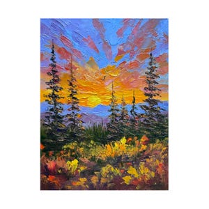 Smoky Mountains Painting National Park Original Art Sunset landscape Artwork Smoky Mountains Wall Art Pine Trees painting 8x6 inches