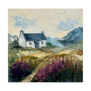 Scotland Painting Cottage Original Art Scotland Landscape Wall Art Scottish Hills Painting Scottish Cottage impasto painting 6x6 inches