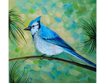 Details about   Original Framed Impressionism Blue-Jay Bird Oil Painting 10”x8” Artist Signed 