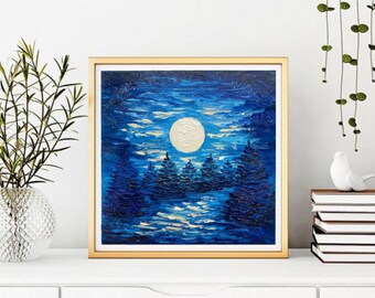 A Dreamy Moonlit Pond In A Dense Forest.
