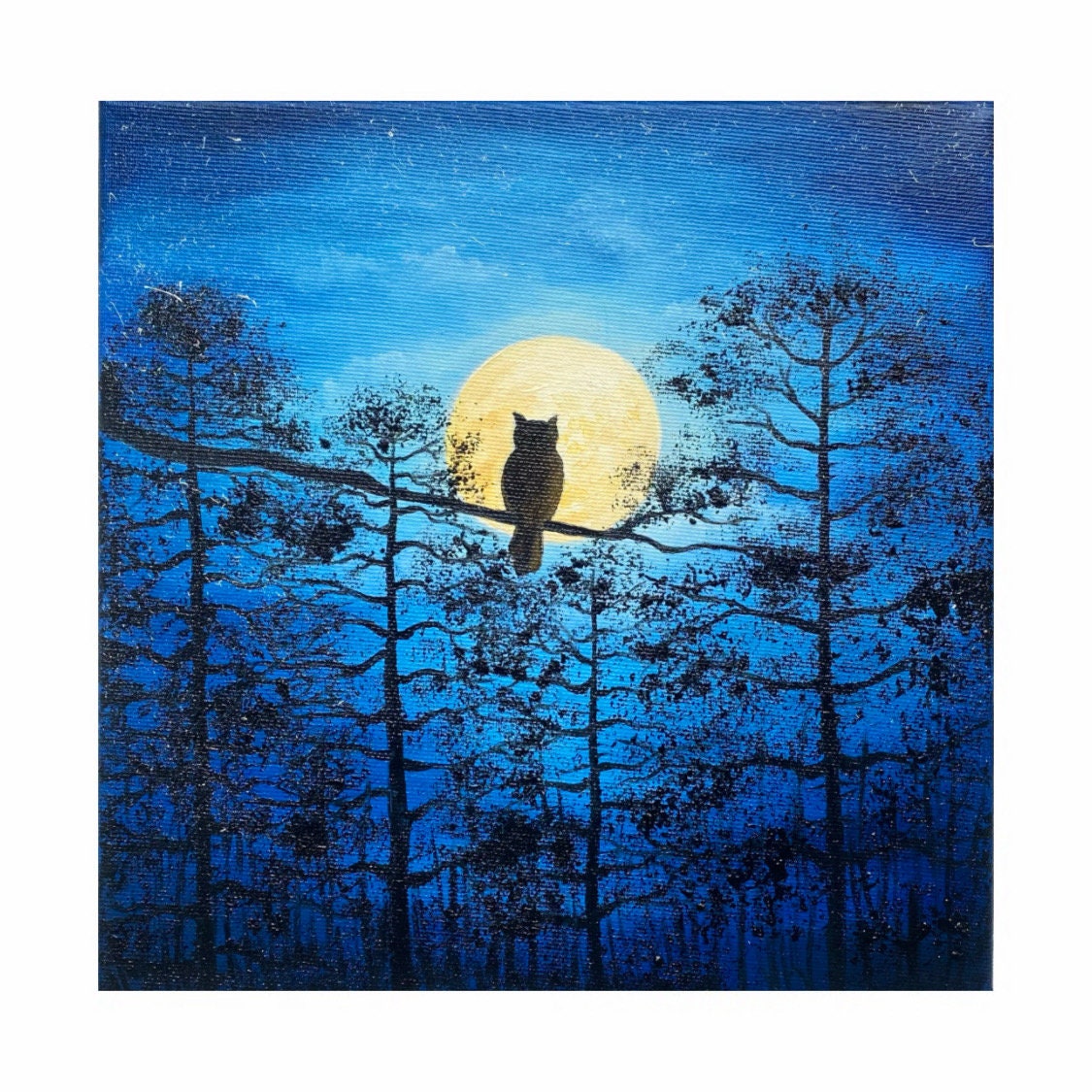 Buy Original Full Moon Oil Painting: Night Forest Pine Trees
